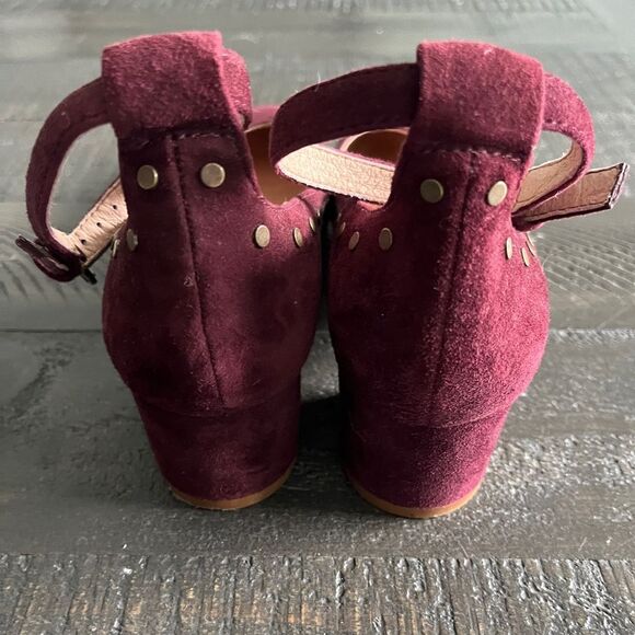Madewell Inez Suede Studded Ankle Strap Block Heel Shoes 7.5 Maroon Burgundy - Picture 3 of 9